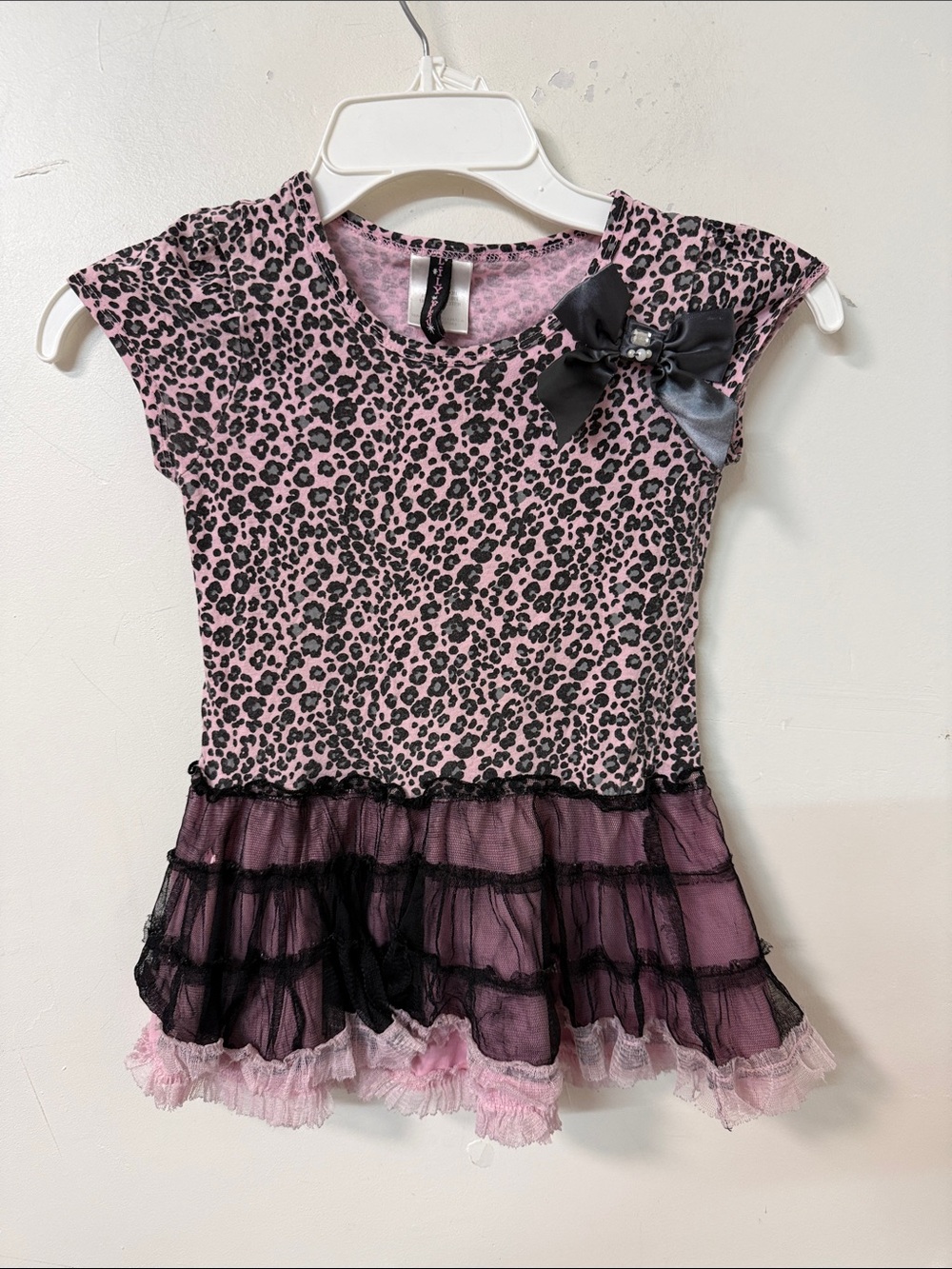 Lily Bleu Pink Leopard Tulle Tutu top  with Black Bow Y2K